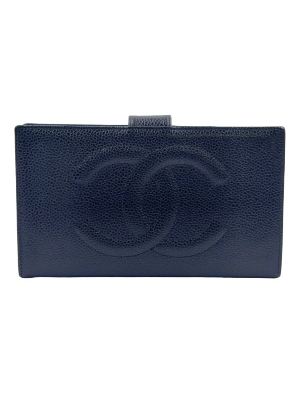 Chanel CC Logo Caviar Leather Black Bifold Wallet Gold